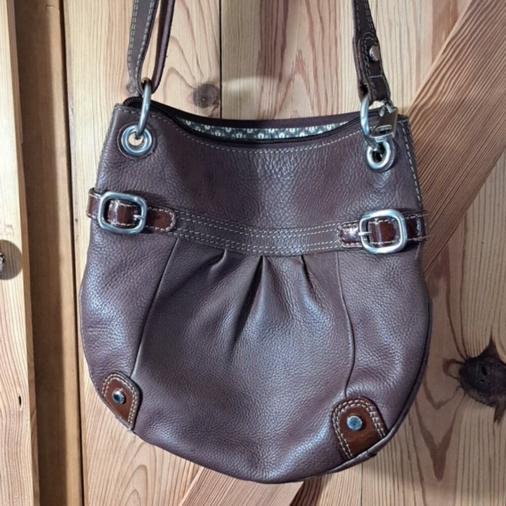 Fossil Crossbody Pleated Purse Hand Bucket Bag Hobo Purse Pebbled Leather No Key